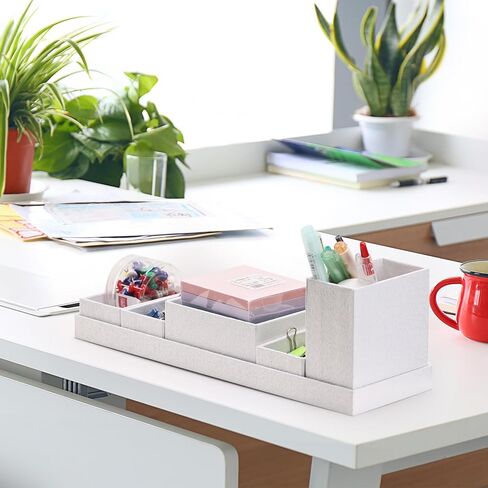 Desk Organizer,Office Desk Accessories,Paperboard Desktop Organizer with Pen Pencil Holder and Sticky Note Tray,Paperclip Storage,L11.8 Black in Saudi Arabia