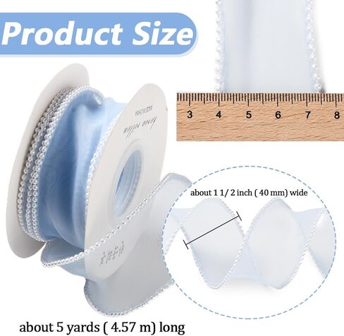 5 Yards 1 1/2 Inch White Faux Pearl Edge Ribbon Organza Mesh Smooth Ribbon Fishtail Sheer Transparent Ribbons Bundle Rolls with Spool for Sewing Making Crafts Corsage Wedding Invition Supply in Saudi Arabia