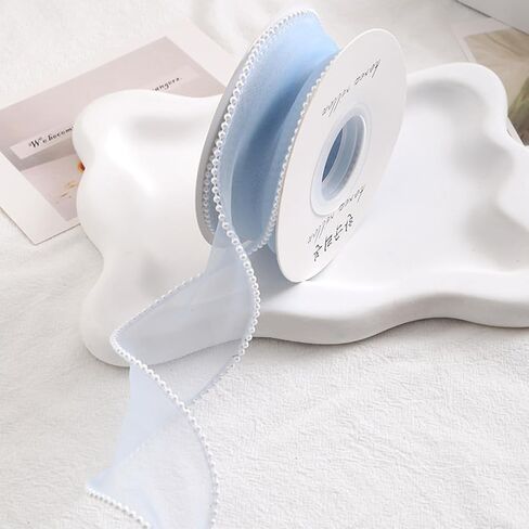 5 Yards 1 1/2 Inch White Faux Pearl Edge Ribbon Organza Mesh Smooth Ribbon Fishtail Sheer Transparent Ribbons Bundle Rolls with Spool for Sewing Making Crafts Corsage Wedding Invition Supply in Saudi Arabia