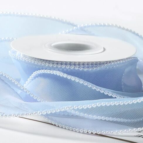 5 Yards 1 1/2 Inch White Faux Pearl Edge Ribbon Organza Mesh Smooth Ribbon Fishtail Sheer Transparent Ribbons Bundle Rolls with Spool for Sewing Making Crafts Corsage Wedding Invition Supply in Saudi Arabia