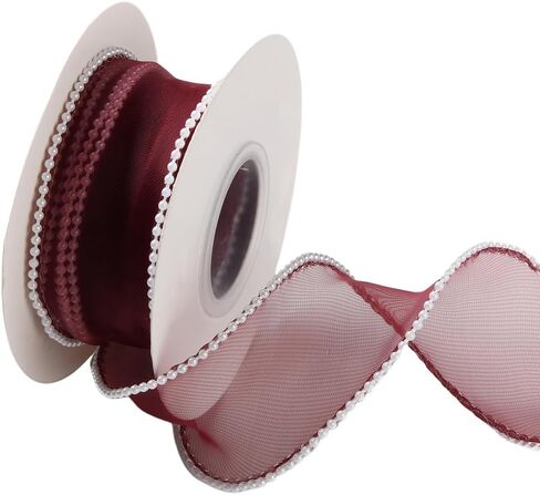 5 Yards 1 1/2 Inch White Faux Pearl Edge Ribbon Organza Mesh Smooth Ribbon Fishtail Sheer Transparent Ribbons Bundle Rolls with Spool for Sewing Making Crafts Corsage Wedding Invition Supply in Saudi Arabia