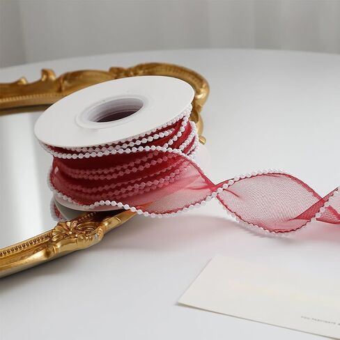 5 Yards 1 1/2 Inch White Faux Pearl Edge Ribbon Organza Mesh Smooth Ribbon Fishtail Sheer Transparent Ribbons Bundle Rolls with Spool for Sewing Making Crafts Corsage Wedding Invition Supply in Saudi Arabia