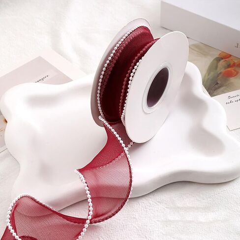 5 Yards 1 1/2 Inch White Faux Pearl Edge Ribbon Organza Mesh Smooth Ribbon Fishtail Sheer Transparent Ribbons Bundle Rolls with Spool for Sewing Making Crafts Corsage Wedding Invition Supply in Saudi Arabia