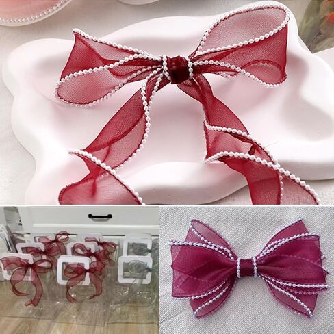 5 Yards 1 1/2 Inch White Faux Pearl Edge Ribbon Organza Mesh Smooth Ribbon Fishtail Sheer Transparent Ribbons Bundle Rolls with Spool for Sewing Making Crafts Corsage Wedding Invition Supply in Saudi Arabia