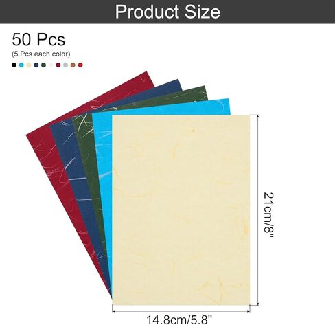 50 Sheets Natural Fiber Mulberry Origami Paper 6x6 Inch Visible Folding Washi Paper,[for Junk Journals, Card Making, DIY Craft Writing Painting, Decorative Scrapbook]-Mixed Colors in Kuwait