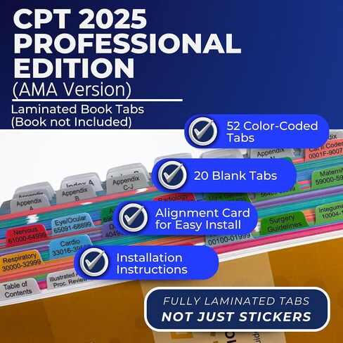 Book Tabs for ICD-10-CM 2025 The Complete Official Codebook with Guidelines (AMA/Optum Physicians Version). Laminated, Color-Coded, and Repositionable with Alignment Card. (Book not Included) in Kuwait