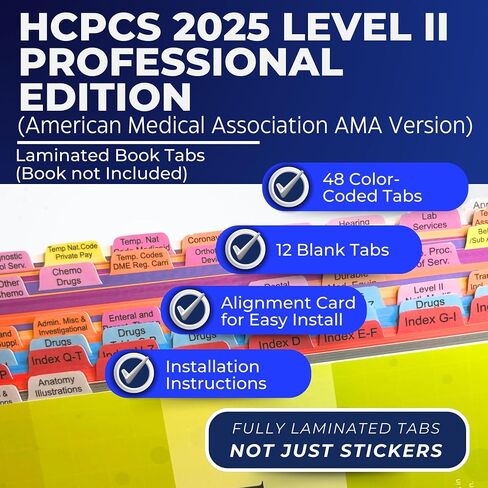 Book Tabs for ICD-10-CM 2025 The Complete Official Codebook with Guidelines (AMA/Optum Physicians Version). Laminated, Color-Coded, and Repositionable with Alignment Card. (Book not Included) in Kuwait