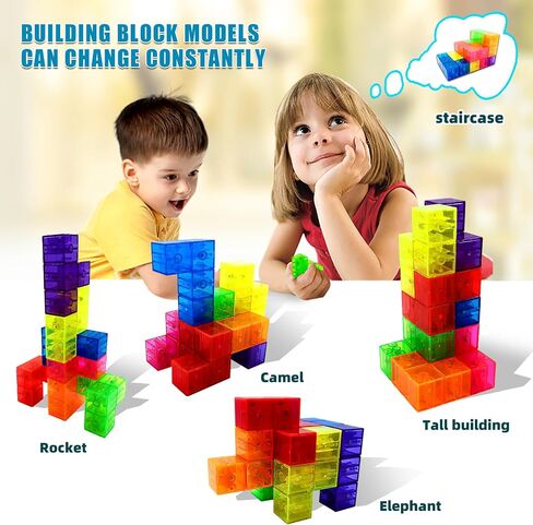 Magnetic Building Blocks Magic Magnetic 3D Puzzle Cubes, Set of 7 Multi Shapes Magnetic Blocks with 54 Guide Cards,Parent-Child Interactive Children's Educational Toys (14color) in Kuwait