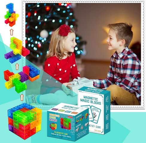 Magnetic Building Blocks Magic Magnetic 3D Puzzle Cubes, Set of 7 Multi Shapes Magnetic Blocks with 54 Guide Cards,Parent-Child Interactive Children's Educational Toys (14color) in Kuwait