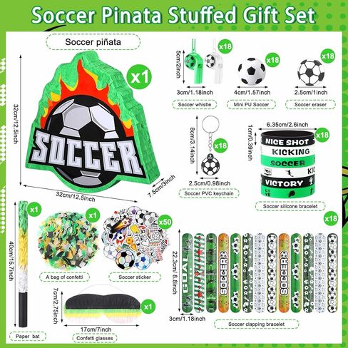 162 Pcs Soccer Piñata Soccer Party Favors with Blindfold Confetti Bat Mini Stress Balls Keychains Wristbands Whistles Eraser Slap Bracelet Stickers Sports Piñata Birthday Party Decorations in Kuwait