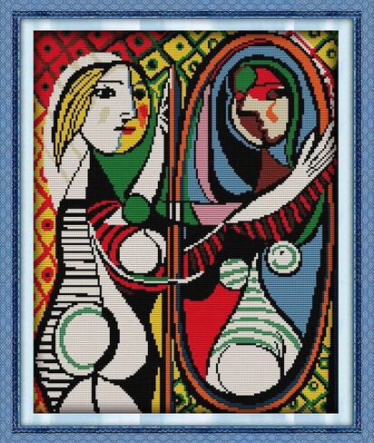 Happy Forever Cross Stitch Kits 11CT Stamped Patterns for Kids and Adults, DIY Preprinted Embroidery kit for Beginner, Works of Picasso and Van Gogh (R848 Picasso's Woman in hat, Size 17''x20'') in Kuwait