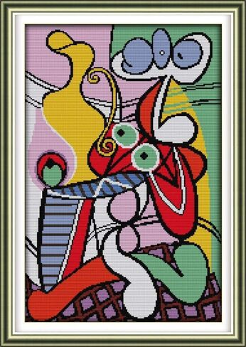Happy Forever Cross Stitch Kits 11CT Stamped Patterns for Kids and Adults, DIY Preprinted Embroidery kit for Beginner, Works of Picasso and Van Gogh (R848 Picasso's Woman in hat, Size 17''x20'') in Kuwait