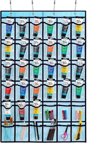 TEMUORG Hanging Acrylic Paint Tubes Organizer Over The Door Art Supplies Storage Markers 36 Pocket Holder for Pastels Crayons Brushes Tools (Grey) in Kuwait