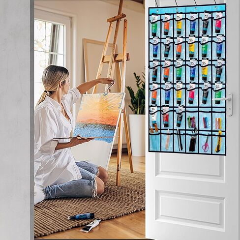 TEMUORG Hanging Acrylic Paint Tubes Organizer Over The Door Art Supplies Storage Markers 36 Pocket Holder for Pastels Crayons Brushes Tools (Grey) in Kuwait
