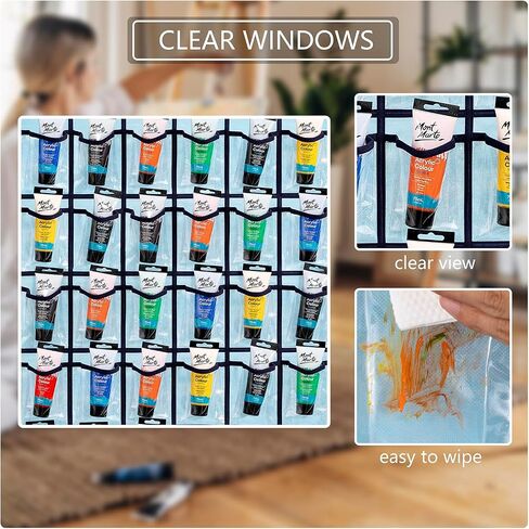 TEMUORG Hanging Acrylic Paint Tubes Organizer Over The Door Art Supplies Storage Markers 36 Pocket Holder for Pastels Crayons Brushes Tools (Grey) in Kuwait