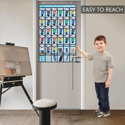 TEMUORG Hanging Acrylic Paint Tubes Organizer Over The Door Art Supplies Storage Markers 36 Pocket Holder for Pastels Crayons Brushes Tools (Grey) in Kuwait
