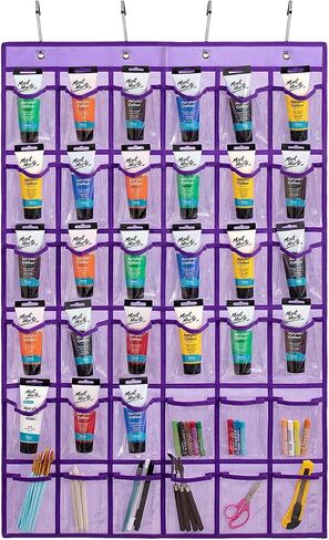 TEMUORG Hanging Acrylic Paint Tubes Organizer Over The Door Art Supplies Storage Markers 36 Pocket Holder for Pastels Crayons Brushes Tools (Grey) in Kuwait