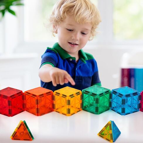 FNJO Mini Magnetic Tiles, Magnet Building Set,60 PCS Building Blocks Set STEM Preschool Montessori Toy for Kids Boys Girls in Kuwait