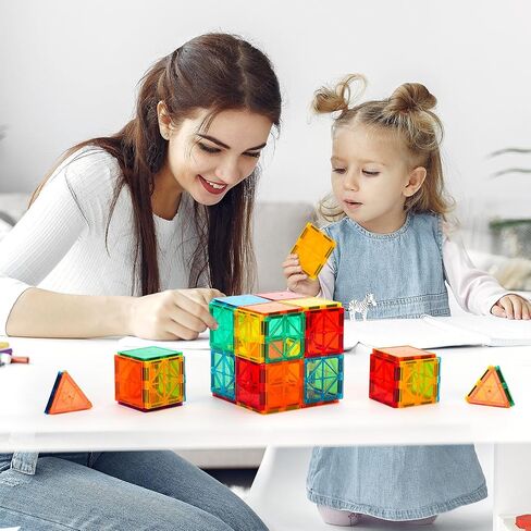 FNJO Mini Magnetic Tiles, Magnet Building Set,60 PCS Building Blocks Set STEM Preschool Montessori Toy for Kids Boys Girls in Kuwait