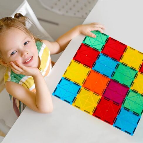 FNJO Mini Magnetic Tiles, Magnet Building Set,60 PCS Building Blocks Set STEM Preschool Montessori Toy for Kids Boys Girls in Kuwait