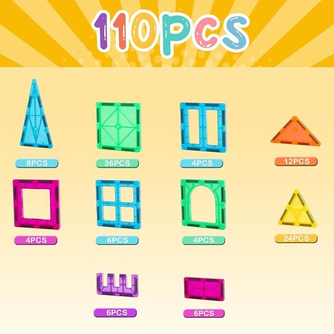 FNJO Mini Magnetic Tiles, Magnet Building Set,60 PCS Building Blocks Set STEM Preschool Montessori Toy for Kids Boys Girls in Kuwait