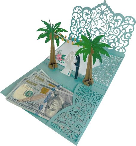 بطاقات الزفاف للعروس والعريس - بطاقة تهنئة منبثقة مع حامل المال للهدية النقدية - بطاقة زواج أنيقة للاستحمام الزفاف ، دش الزفاف ، الابن والابنة في القانون ، أو المشاركة ، أو حديث مع تصميم شجرة النخيل المظروف (الإخلاص الحلو) in Kuwait