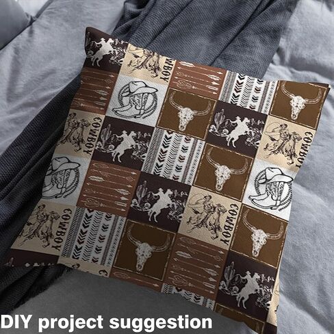 Western Cowboy Fabric by The Yard Cow Skull Cowboy Boots Hat Decor Fabric for Sewing Lovers Brown Grid Wild Cactus Tribal Arrow Fabric for DIY Upholstery and Home Accents 1 Yard,36" L x 59" W in Kuwait
