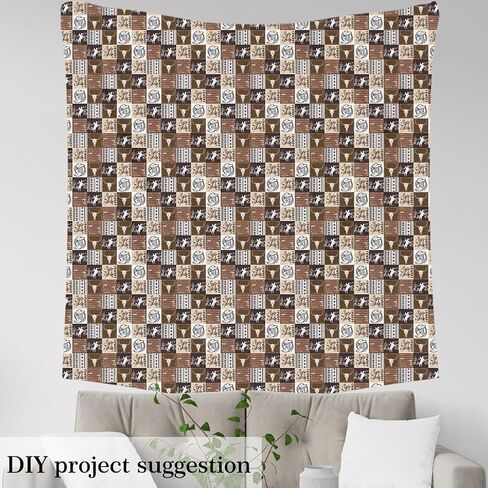 Western Cowboy Fabric by The Yard Cow Skull Cowboy Boots Hat Decor Fabric for Sewing Lovers Brown Grid Wild Cactus Tribal Arrow Fabric for DIY Upholstery and Home Accents 1 Yard,36" L x 59" W in Kuwait