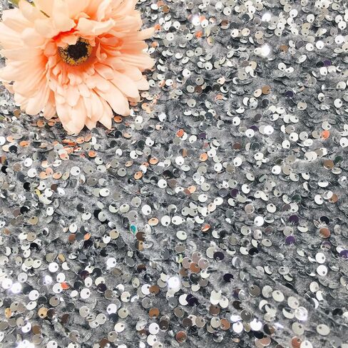YYCRAFT Velvet Sequins Stretch Fabric by The Yard Velvet Sequins 2 Way Stretch Fabric for Fashion, Crafts, Backdrops,5 Yard Silver in Saudi Arabia