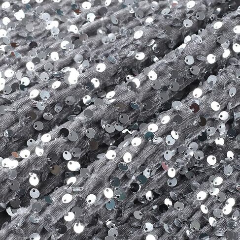 YYCRAFT Velvet Sequins Stretch Fabric by The Yard Velvet Sequins 2 Way Stretch Fabric for Fashion, Crafts, Backdrops,5 Yard Silver in Saudi Arabia
