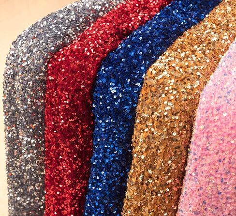 YYCRAFT Velvet Sequins Stretch Fabric by The Yard Velvet Sequins 2 Way Stretch Fabric for Fashion, Crafts, Backdrops,5 Yard Silver in Saudi Arabia