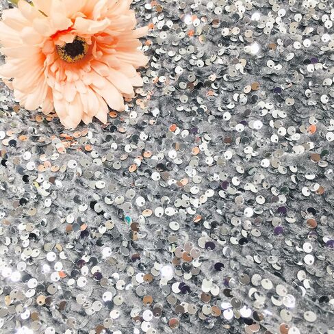 YYCRAFT Velvet Sequins Stretch Fabric by The Yard Velvet Sequins 2 Way Stretch Fabric for Fashion, Crafts, Backdrops,5 Yard Silver in Saudi Arabia