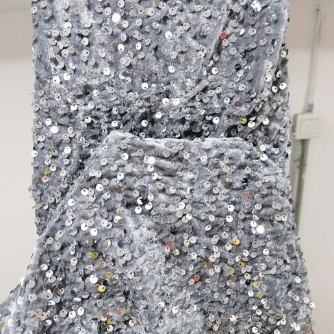 YYCRAFT Velvet Sequins Stretch Fabric by The Yard Velvet Sequins 2 Way Stretch Fabric for Fashion, Crafts, Backdrops,5 Yard Silver in Saudi Arabia