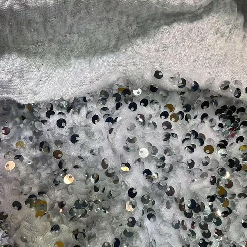 YYCRAFT Velvet Sequins Stretch Fabric by The Yard Velvet Sequins 2 Way Stretch Fabric for Fashion, Crafts, Backdrops,5 Yard Silver in Saudi Arabia