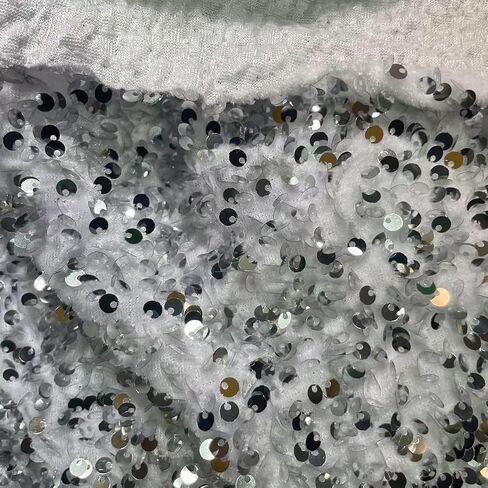 YYCRAFT Velvet Sequins Stretch Fabric by The Yard Velvet Sequins 2 Way Stretch Fabric for Fashion, Crafts, Backdrops,5 Yard Silver in Saudi Arabia
