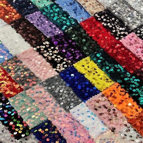 YYCRAFT Velvet Sequins Stretch Fabric by The Yard Velvet Sequins 2 Way Stretch Fabric for Fashion, Crafts, Backdrops,5 Yard Silver in Saudi Arabia