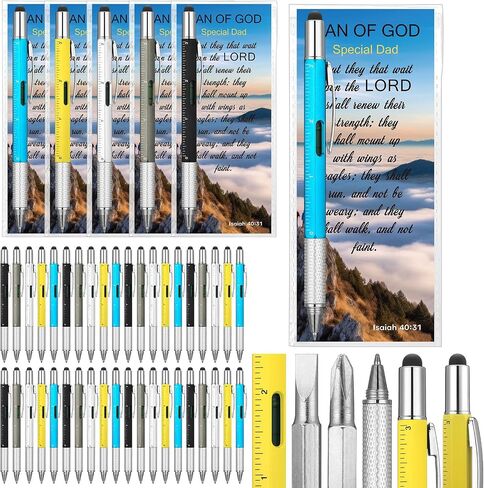50 Set 6 in 1 Multi Tool Pen Gift for Men Christian Church Gifts Bulk with Bible Verse Bookmarks Screwdriver Pen for Father's Day Gifts Multi Tool Gadget Stuffers for Him Husband in Saudi Arabia