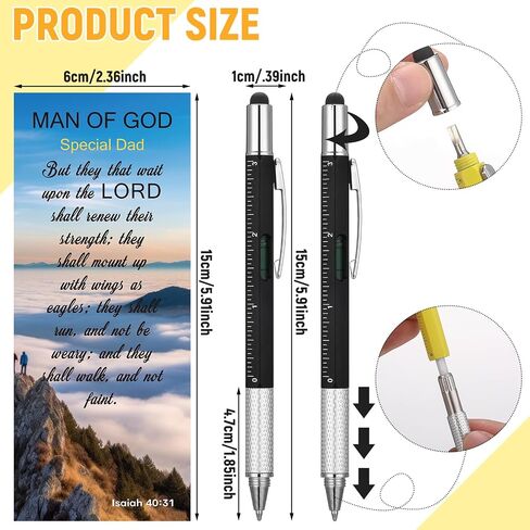 50 Set 6 in 1 Multi Tool Pen Gift for Men Christian Church Gifts Bulk with Bible Verse Bookmarks Screwdriver Pen for Father's Day Gifts Multi Tool Gadget Stuffers for Him Husband in Saudi Arabia