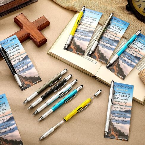 50 Set 6 in 1 Multi Tool Pen Gift for Men Christian Church Gifts Bulk with Bible Verse Bookmarks Screwdriver Pen for Father's Day Gifts Multi Tool Gadget Stuffers for Him Husband in Saudi Arabia