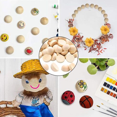 Enkrio 100PCS Half Wood Balls 3/4 Inch Split Wood Balls Unfinished Natural Half Beads for DIY Crafts Gnome Noses Home Decor (20mm) in Kuwait
