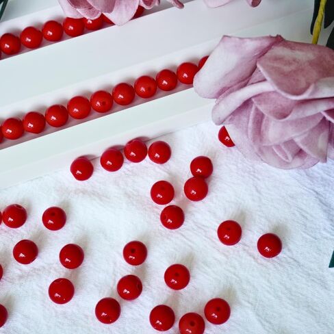 100pcs حبات حمراء ، حبات خزفية 8 ملم لتصنيع مجوهرات الخرز السيراميك حبات خمر فريدة من نوع in Kuwait