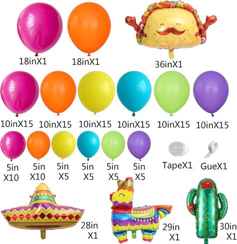 138Pcs Mexican Fiesta Balloon Arch Garland Kit Llama Sombrero Taco Cactus Foil Balloons for Mexican Themed Party Cinco De Mayo Taco Coco Birthday Carnival Baby Shower Decorations (Style 1) in Saudi Arabia