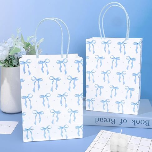Whaline 24 Pcs Coquette Pink Bow Paper Gift Bags with Handle Cute Bow Knot Goodie Candy Treat Bag for Party Tea Baby Shower Wedding Birthday Christmas Party Favor Wrapping Supplies, 5.9 x 8.3 x 3.1 In in Saudi Arabia