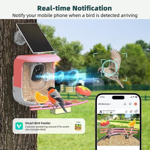 Smart Bird Feeder with Camera with AI Identify Bird Species and Solar Panel, Bird Feeder with Camera, Auto Capture Bird Videos, Bird Camera Motion Detection, Smart Bird Feeder Color Night Vision in Saudi Arabia