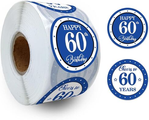 REWIDPARTY Blue 60th Birthday Stickers - 500 PCS Cheers to 60 Years & Happy Birthday Rolls in Saudi Arabia