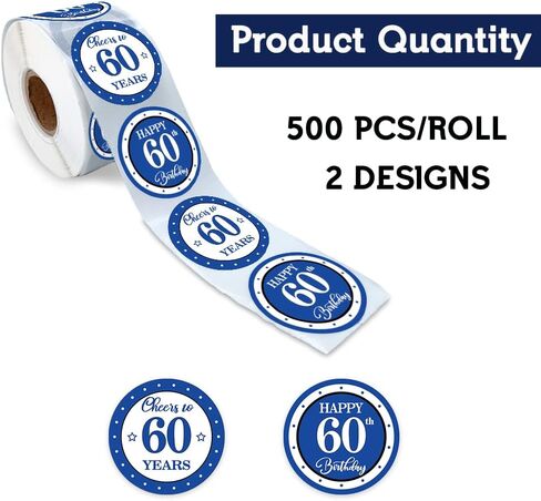 REWIDPARTY Blue 60th Birthday Stickers - 500 PCS Cheers to 60 Years & Happy Birthday Rolls in Saudi Arabia