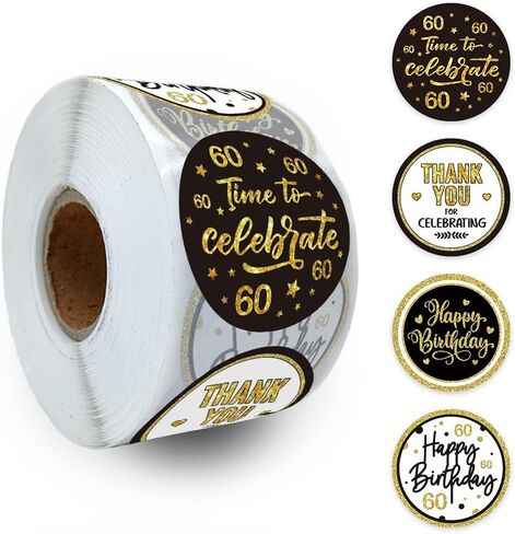 REWIDPARTY Blue 60th Birthday Stickers - 500 PCS Cheers to 60 Years & Happy Birthday Rolls in Saudi Arabia