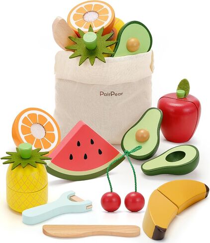 PairPear Wooden Toys Play Food Sets for Kids Kitchen, Kids Toy Food Cutting Meat Set for Toddlers 3+ Years Old, Pretend Food Play Kitchen Accessories for Girls and Boys in Kuwait