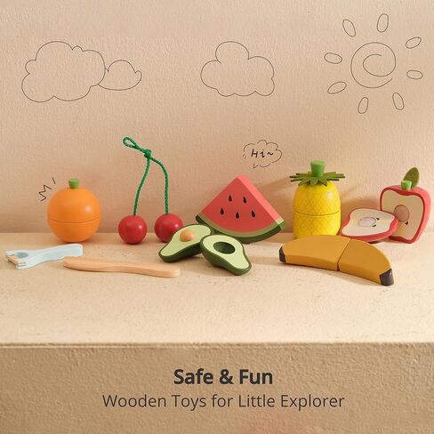 PairPear Wooden Toys Play Food Sets for Kids Kitchen, Kids Toy Food Cutting Meat Set for Toddlers 3+ Years Old, Pretend Food Play Kitchen Accessories for Girls and Boys in Kuwait