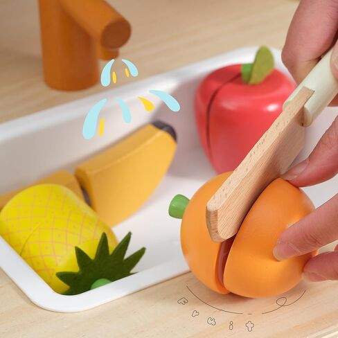 PairPear Wooden Toys Play Food Sets for Kids Kitchen, Kids Toy Food Cutting Meat Set for Toddlers 3+ Years Old, Pretend Food Play Kitchen Accessories for Girls and Boys in Kuwait